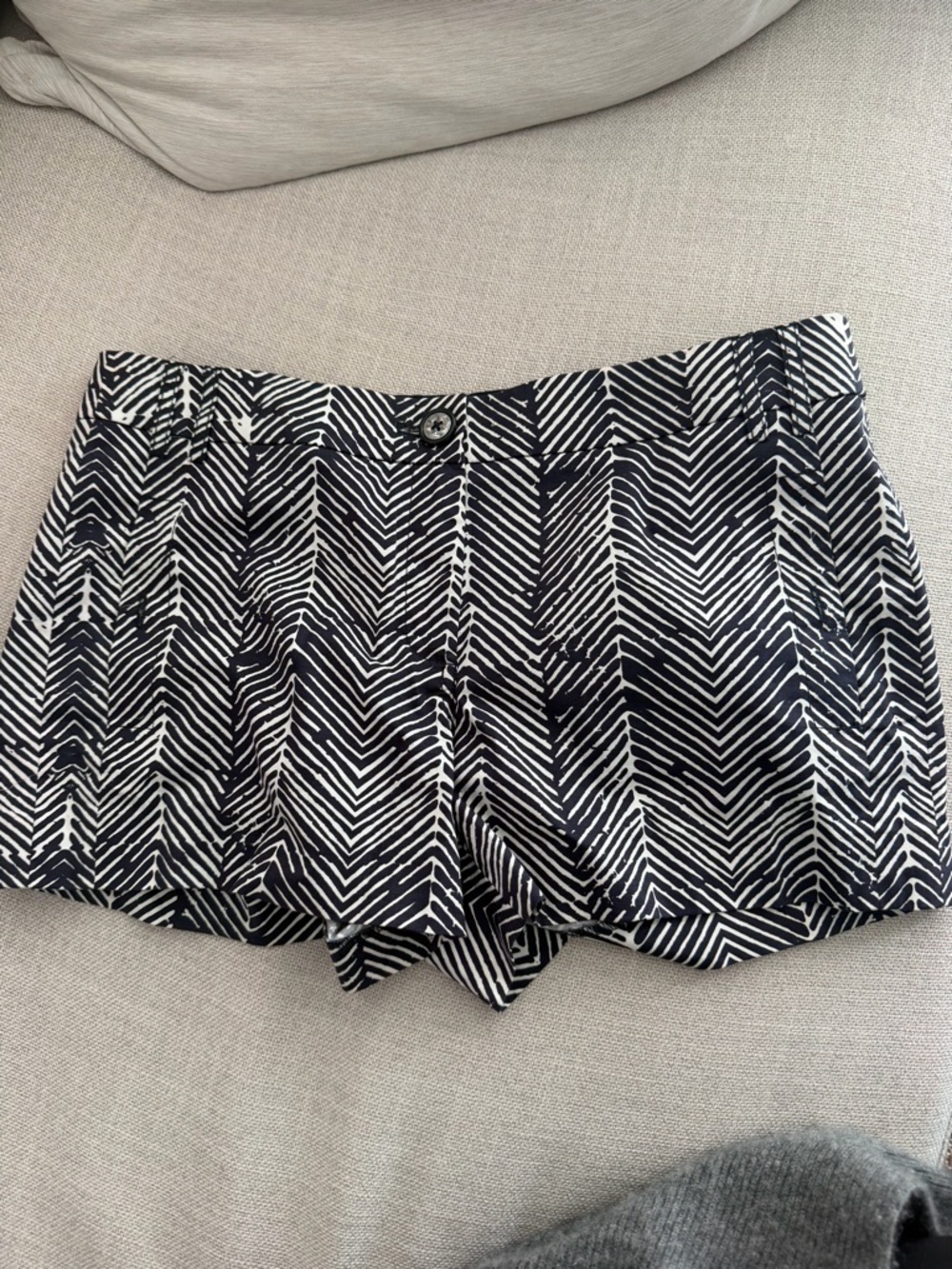 Tory Burch Navy and White Chevron High-Waist Shorts